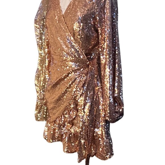 Gold Sequin Mini Wrap Dress - Picture 2 of 4